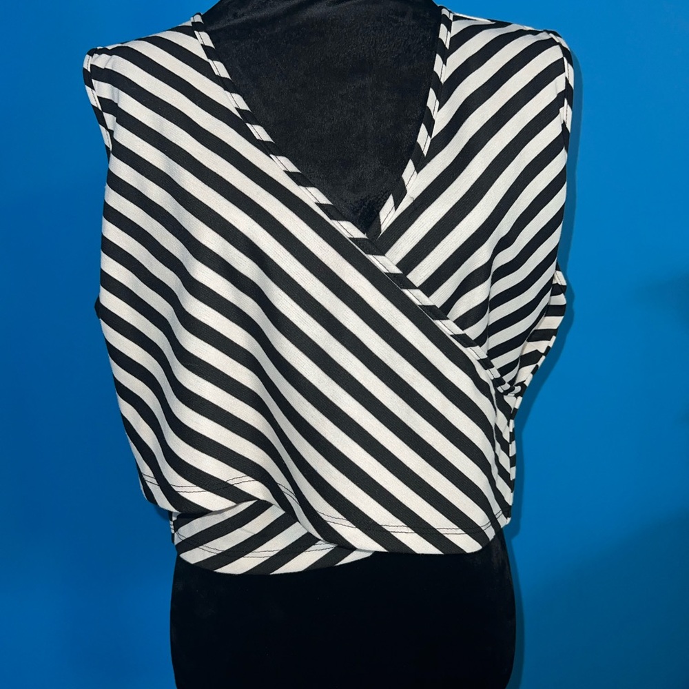 Fashion to Figure Black and White Asymmetrical Wrap Blouse